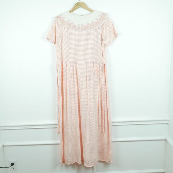 Vintage Size 6 Dress Embroidered Collar Pink Gingham Cottagecore 90s Dainty Midi - Picture 7 of 10